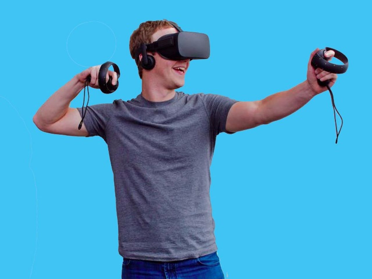  Oculus Riftとタッチコントローラーを身につけるFacebookのCEOマーク・ザッカーバーグ氏