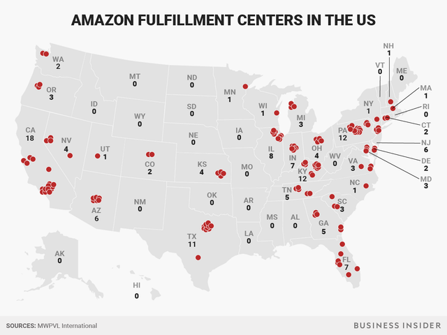 地図で見るアマゾン配送センター 全米に140カ所さらに拡大中 Business Insider Japan