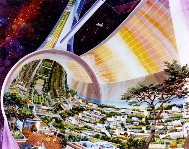 NASA設立60周年、1970年代に描かれた巨大スペースコロニーの予想図 