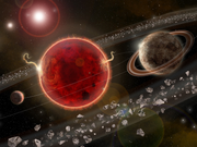 プロキシマ・ケンタウリの惑星系の想像図。右側が第2の惑星プロキシマc、左側にプロキシマbがある。