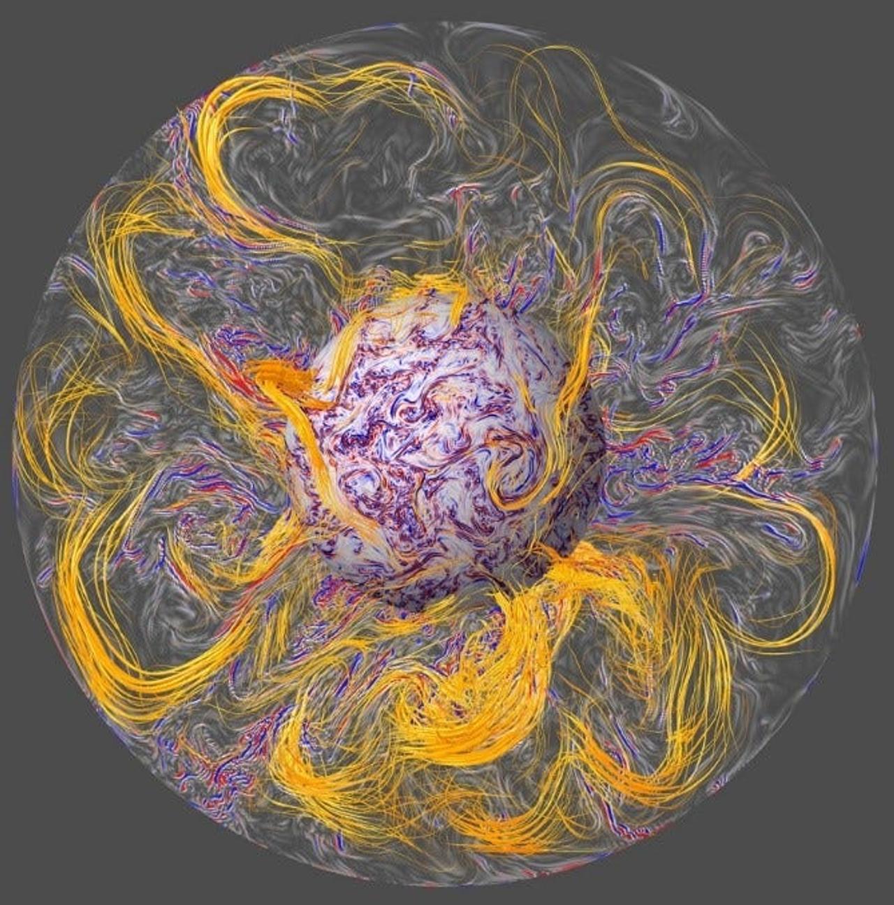コンピューターモデルによって描かれた地球のコア内部の想像図。