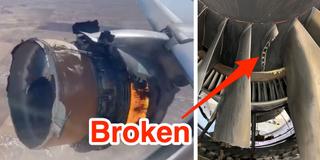 ユナイテッド航空328の故障したエンジンと、調査員が共有した損傷したエンジンの写真