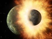 地球と原始惑星の衝突のイメージ図。