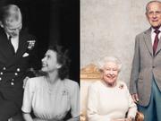 エリザベス女王とフィリップ殿下。左は1947年、右が2017年。