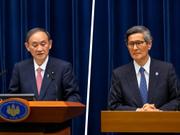 記者会見する菅首相と政府分科会の尾身会長（2021年5月14日）