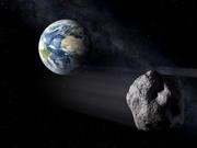 地球に接近する小惑星の想像図。