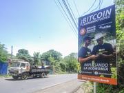 A bitcoin sign in El Salvador.