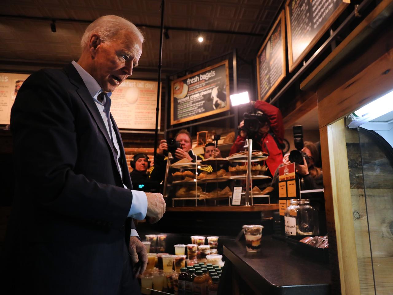 Former Vice President and Democratic presidential candidate Joe Biden visits a coffee shop on May 14, 2019 in Concord, New Hampshire.