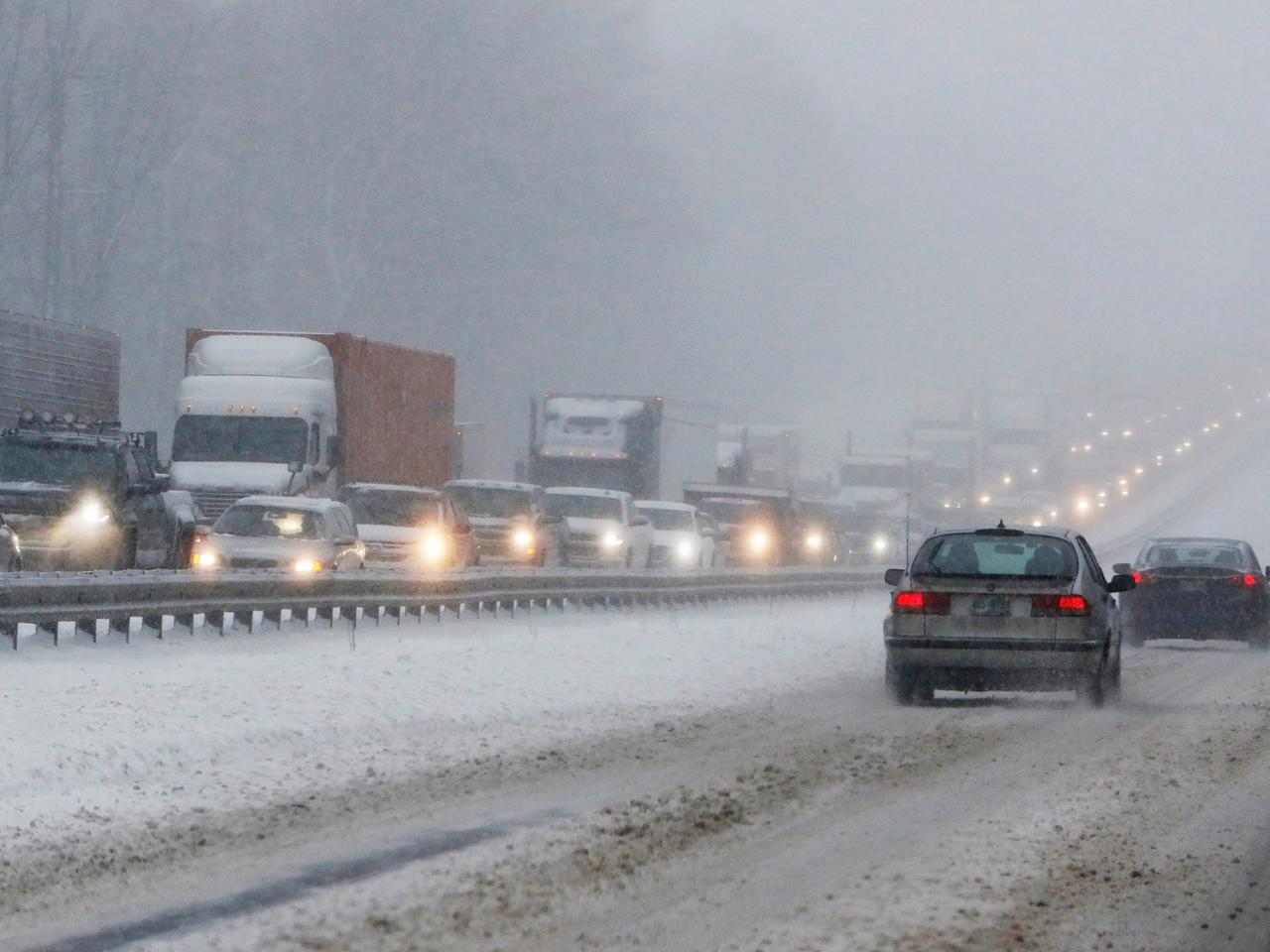 Northbound traffic on I-95 was at a standstill on December 30 after a tractor trailer jackknifed in a snowstorm.