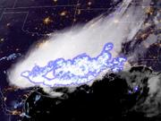 衛星画像は、稲妻の最長記録を達成した雷雨を示している。2020年4月29日。