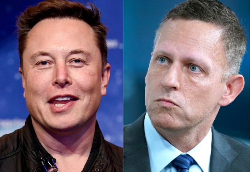 ペイパルを共に創業したイーロン・マスクとピーター・ティール。話題の