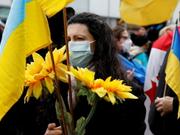 People demonstrate against Russian invasion of Ukraine, in Toronto