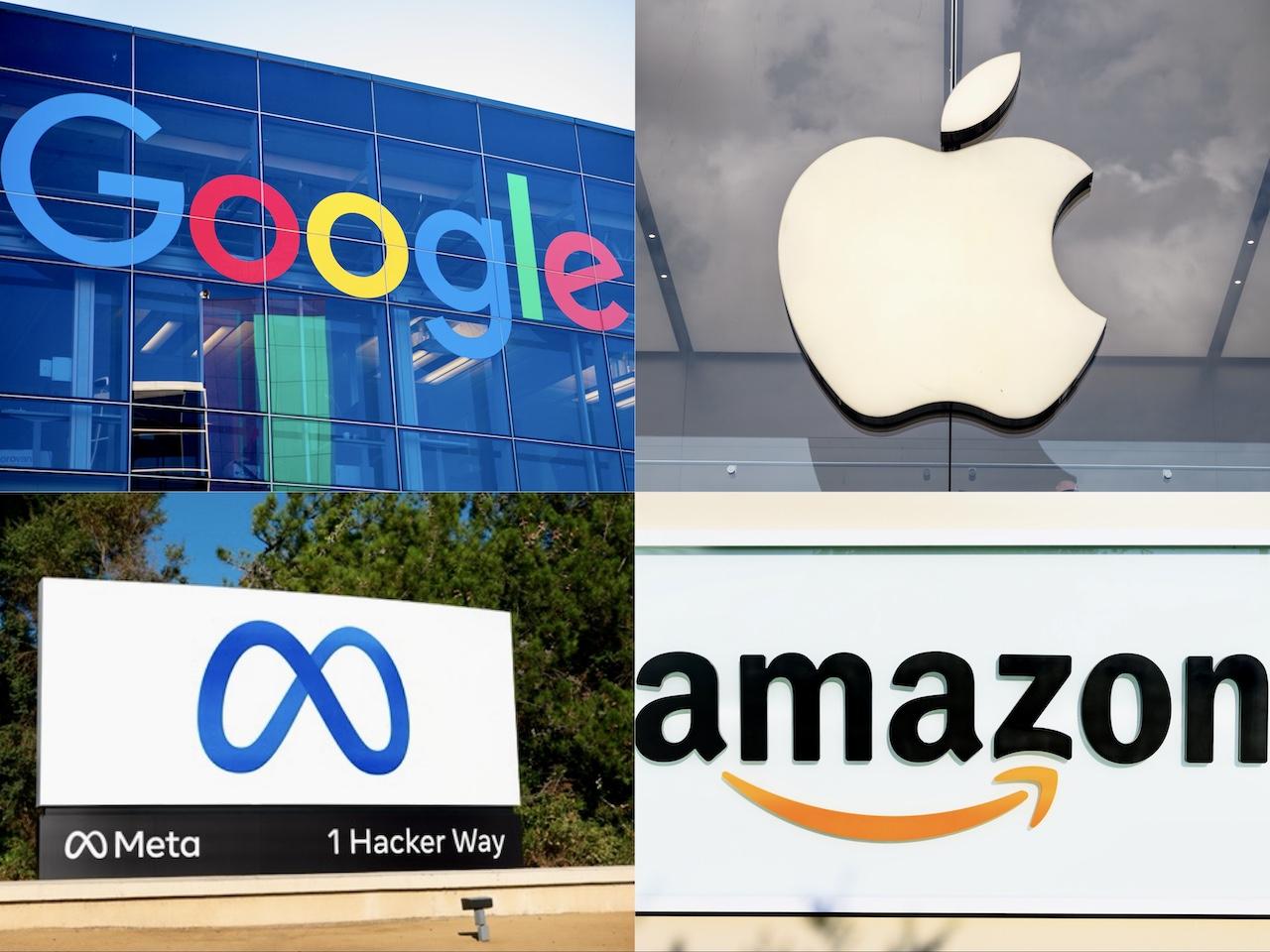 グーグル、アップル、Meta、アマゾンの企業ロゴ