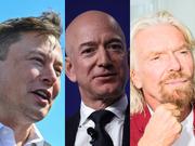 イーロン・マスク（左）、ジェフ・ベゾス（中）、リチャード・ブランソン（右）