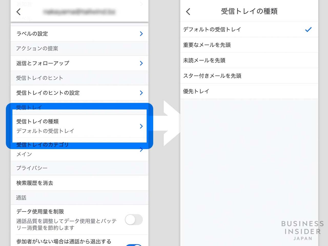 受信トレイの種類