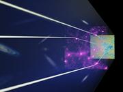 ビッグバン後に発生した光の名残が、120億年前の暗黒物質によって歪められる｢重力レンズ効果｣の現象を示す概念図。