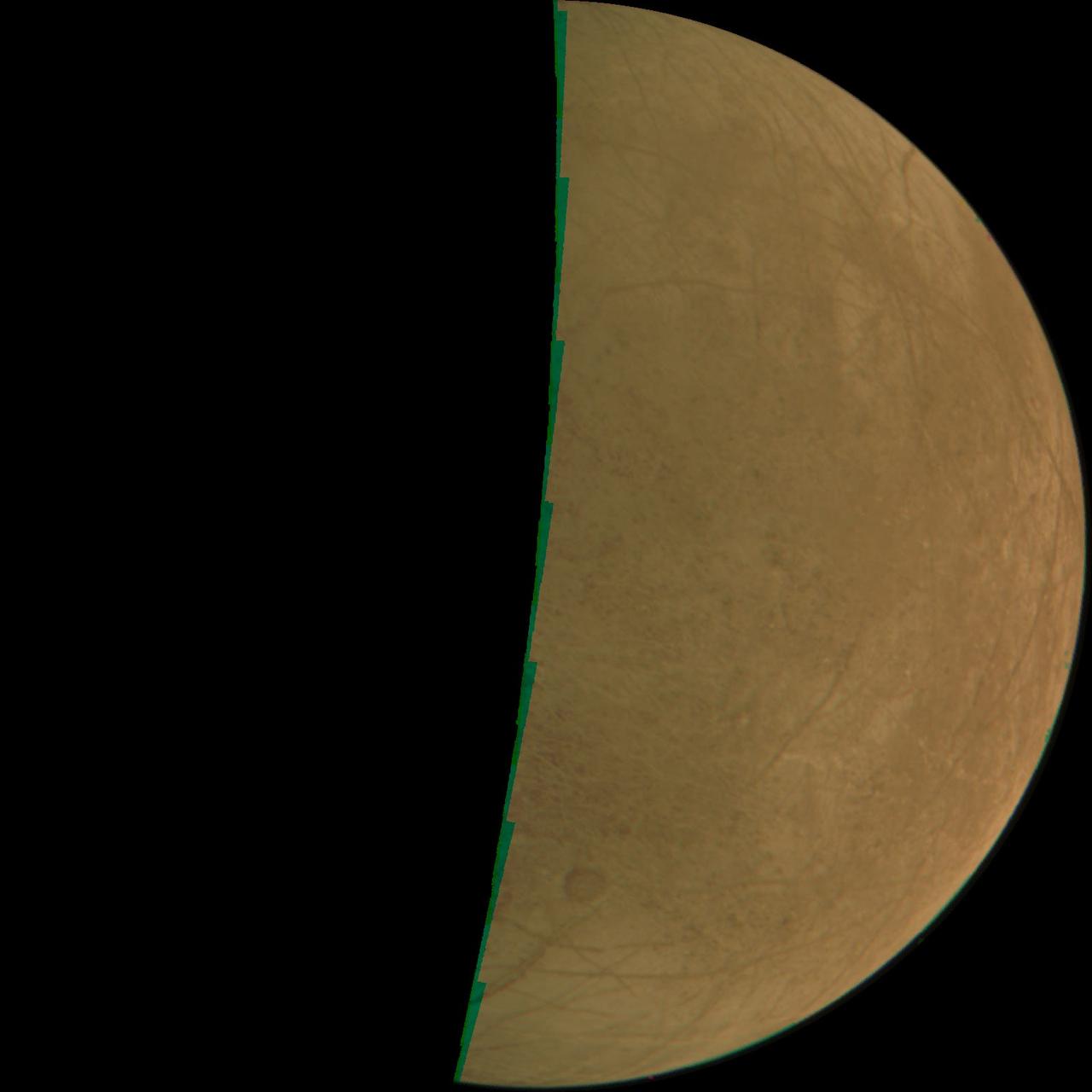 NASAの木星探査機ジュノーが2022年9月29日に撮影したエウロパの未加工の画像データ。
