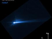2022年10月8日、DARTが衝突してから285時間後、ディモルフォスの表面から吹き飛ばされた破片をNASAのハッブル宇宙望遠鏡が撮影。