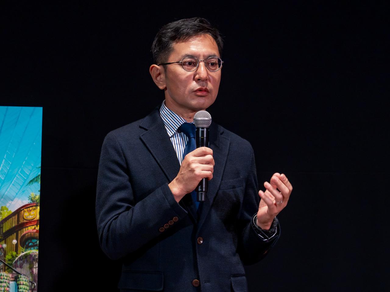 会見する宮崎吾朗監督。（2022年10月12日、ジブリパーク）