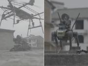 ｢Kestrel Defense Blood-Wing｣というウェイボーのアカウントが、銃を搭載したロボット犬をドローンで屋上に着地させる動画を投稿した。