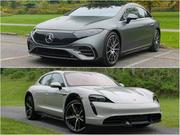 メルセデス・ベンツ｢EQS 580｣（上）と、ポルシェ｢タイカン ターボS クロスツーリスモ｣