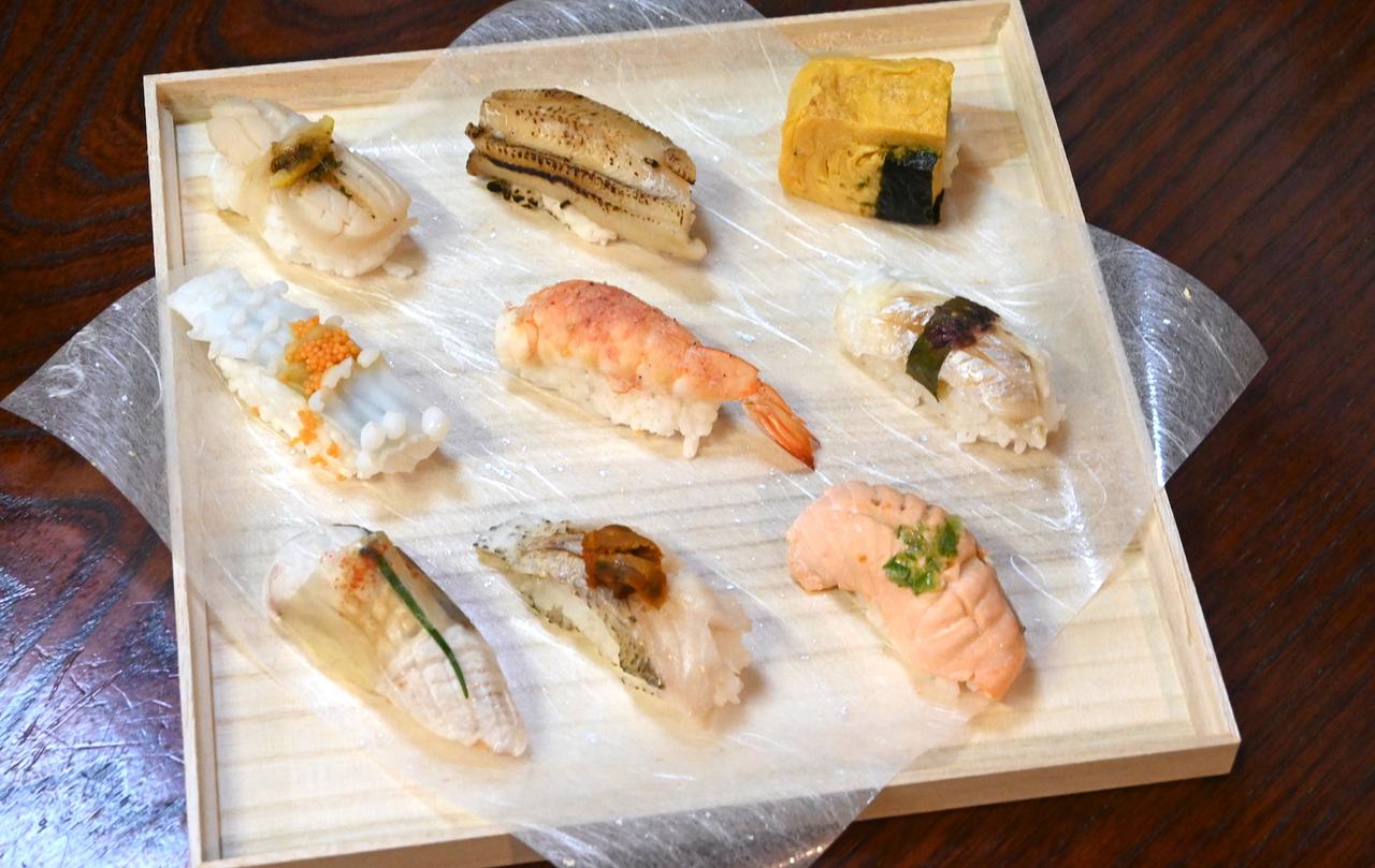photo of heated sushi