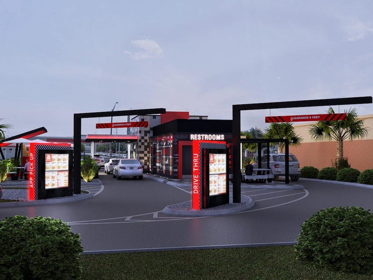 Conceptual drawing of Checkers & Rally's automatic drive-thru.
