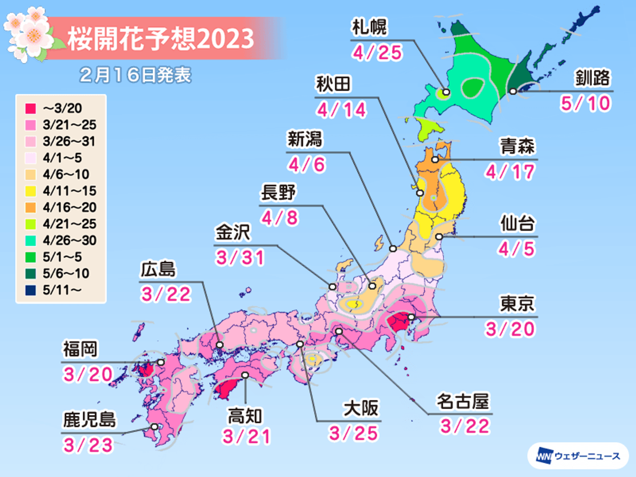 2023年の桜開花予想