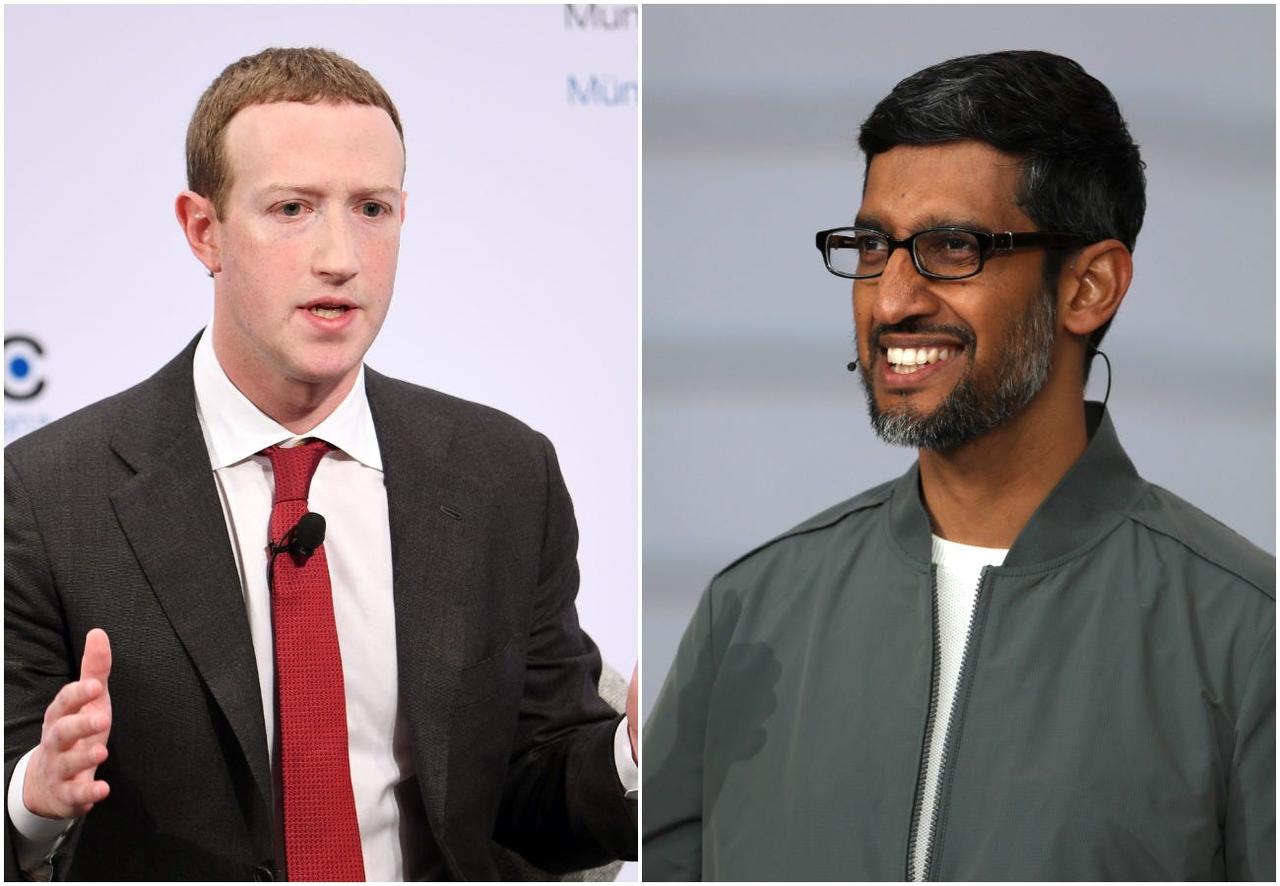 メタCEOのマーク・ザッカーバーグ（左）とグーグルCEOのサンダー・ピチャイ（右）。