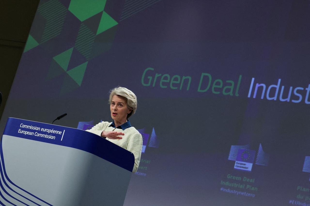 European Commission President Ursula von der Leyen launching a communication on the EU's 'Green Deal Industrial Plan' on February 1