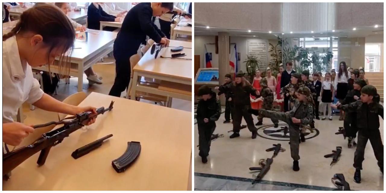 ロシア国営メディアが紹介した、クリミアの学童の軍事訓練の様子