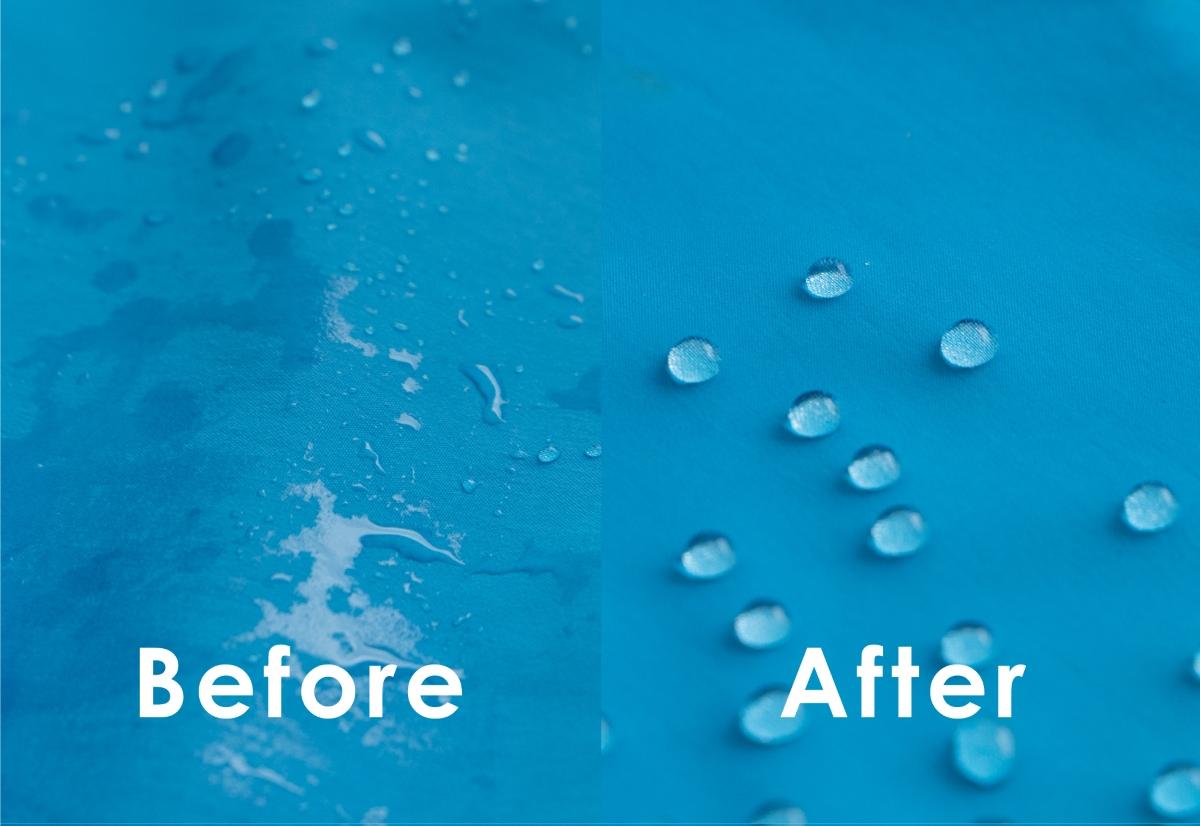 この洗剤で洗うだけでゴアテックスの撥水性が復活。「雨ベットリ…」から水滴が滑り落ちるように