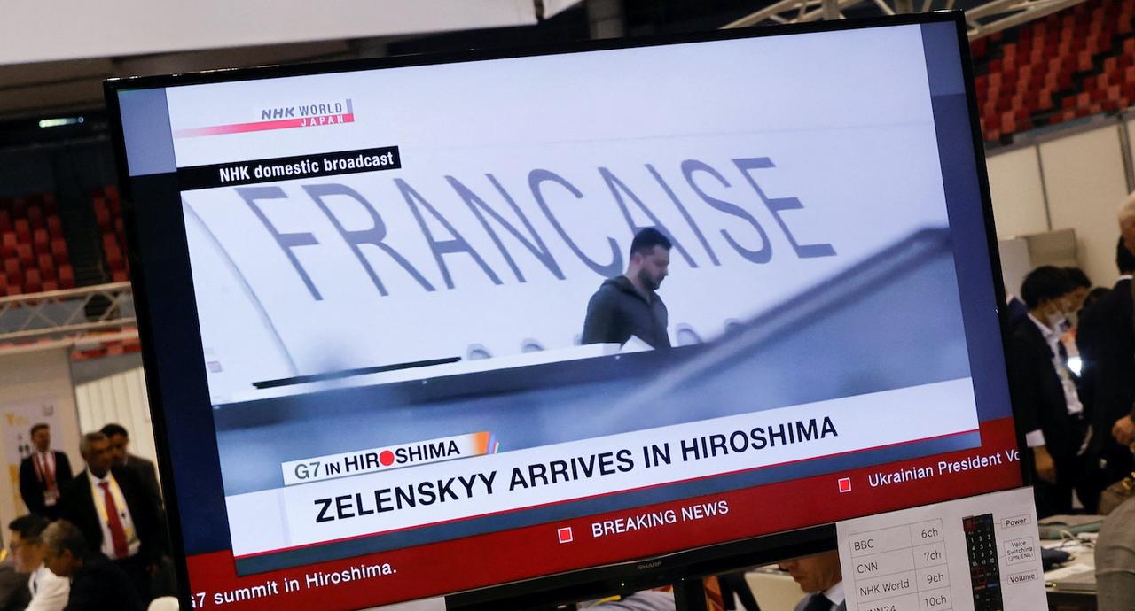 ウクライナのゼレンスキー大統領の広島到着を伝えるNHKの国際放送（2023/05/20）