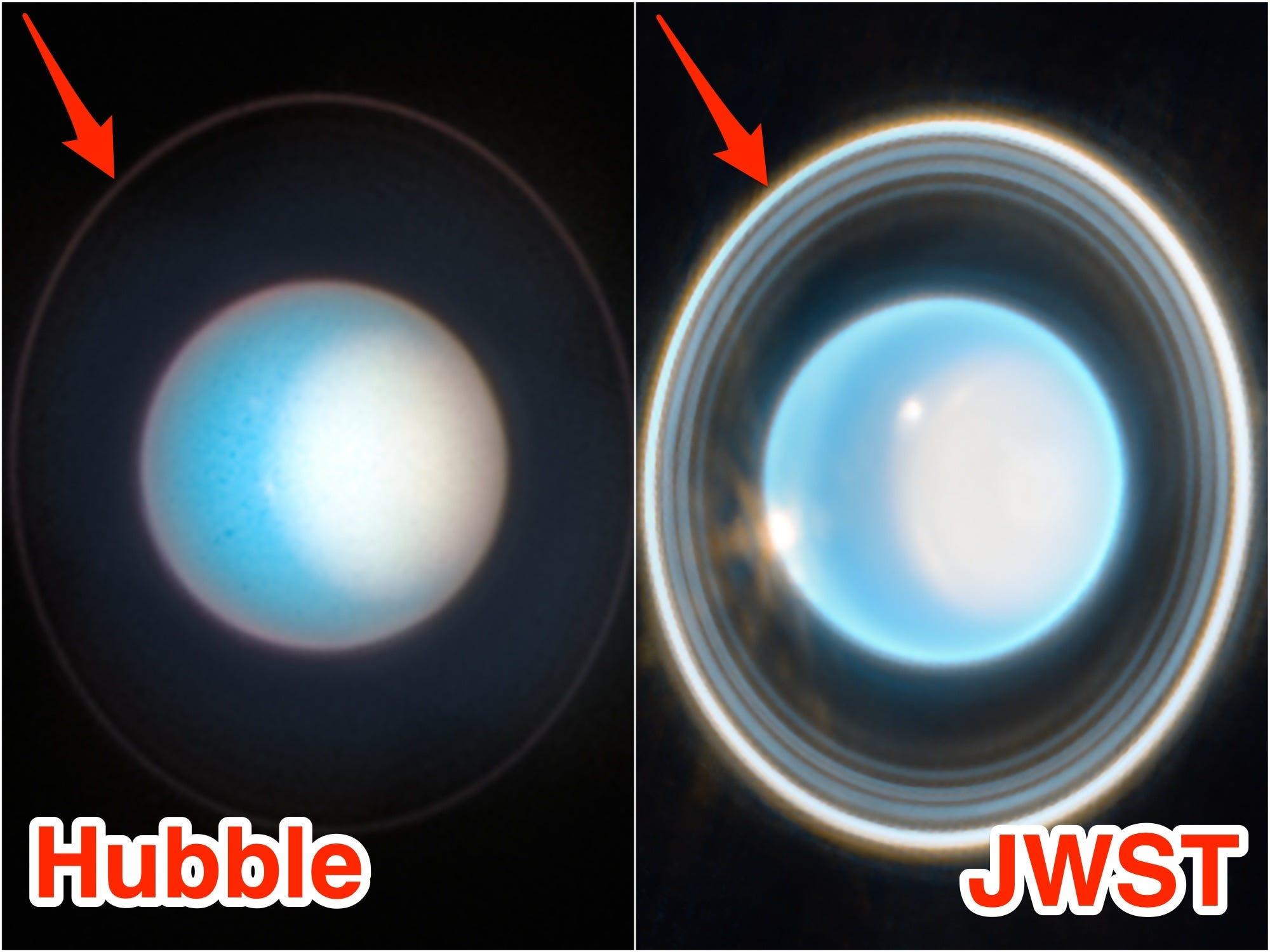 ジェームズ・ウェッブ望遠鏡、天王星の輪と極冠を鮮明に撮影