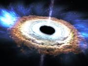 太陽の数百万倍から数十億倍もの質量を持つ超大質量ブラックホールの想像図。