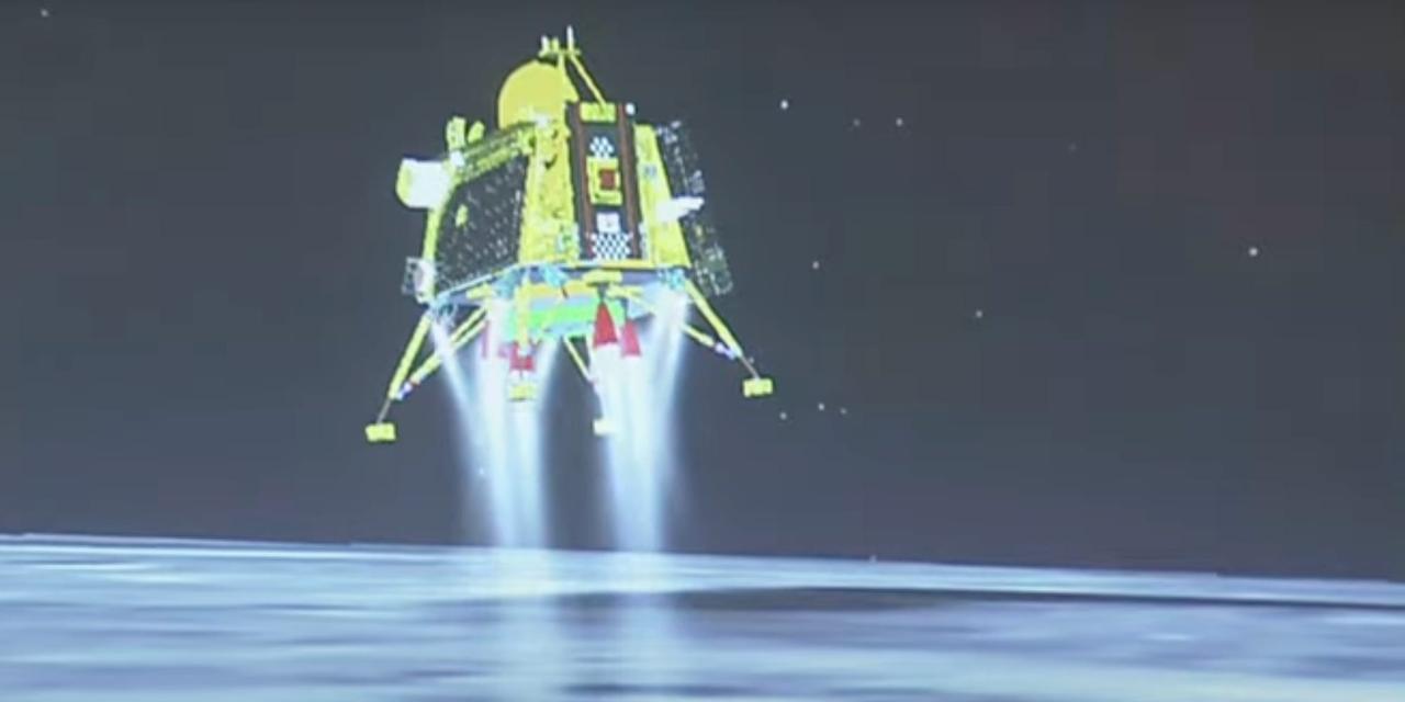 8月23日のインドの歴史的月面着陸を3Dで再現したライブストリーミングの静止画。