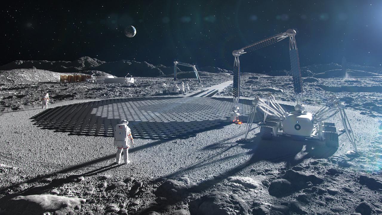 月面の資源を活用した建設システムのイメージ