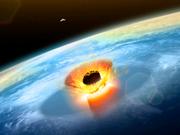 小惑星が地球に衝突するイメージ図。