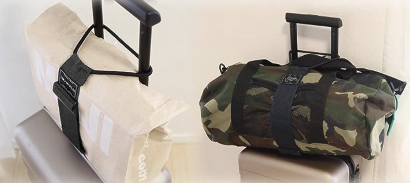 もうずり落ちてこない。スーツケースの上に乗せた荷物をピタッと固定する「バッグとめるベルト」