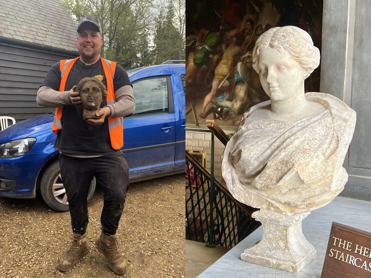 イギリスの邸宅の駐車場工事現場で、1800年前のローマの石像が見つかっ 