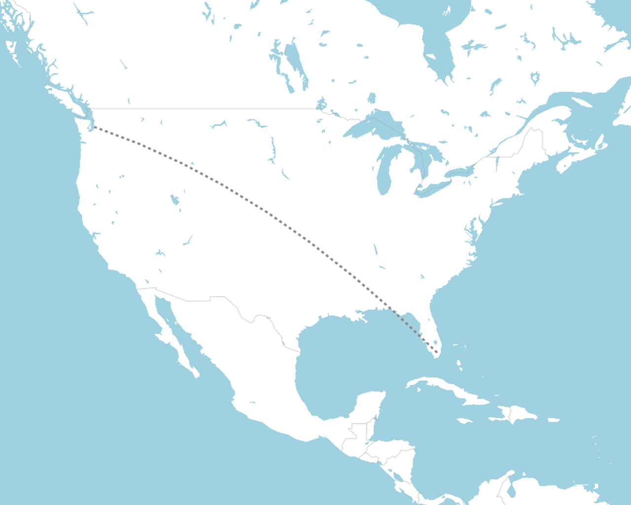 迈阿密到西雅图的地图