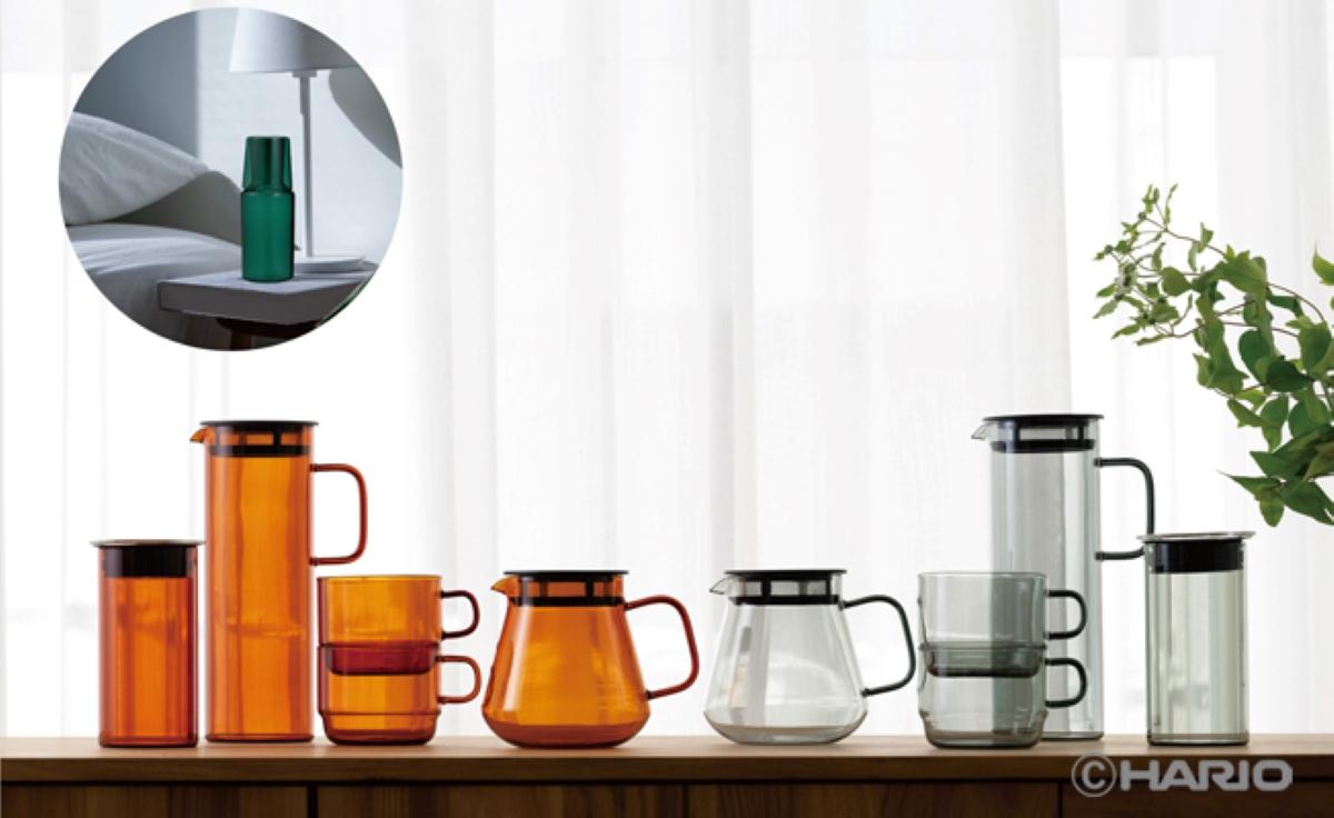 ハリオの新作は「コーディネートできるコーヒー器具」。カラーガラスがテーブルを華やかにしてくれそう