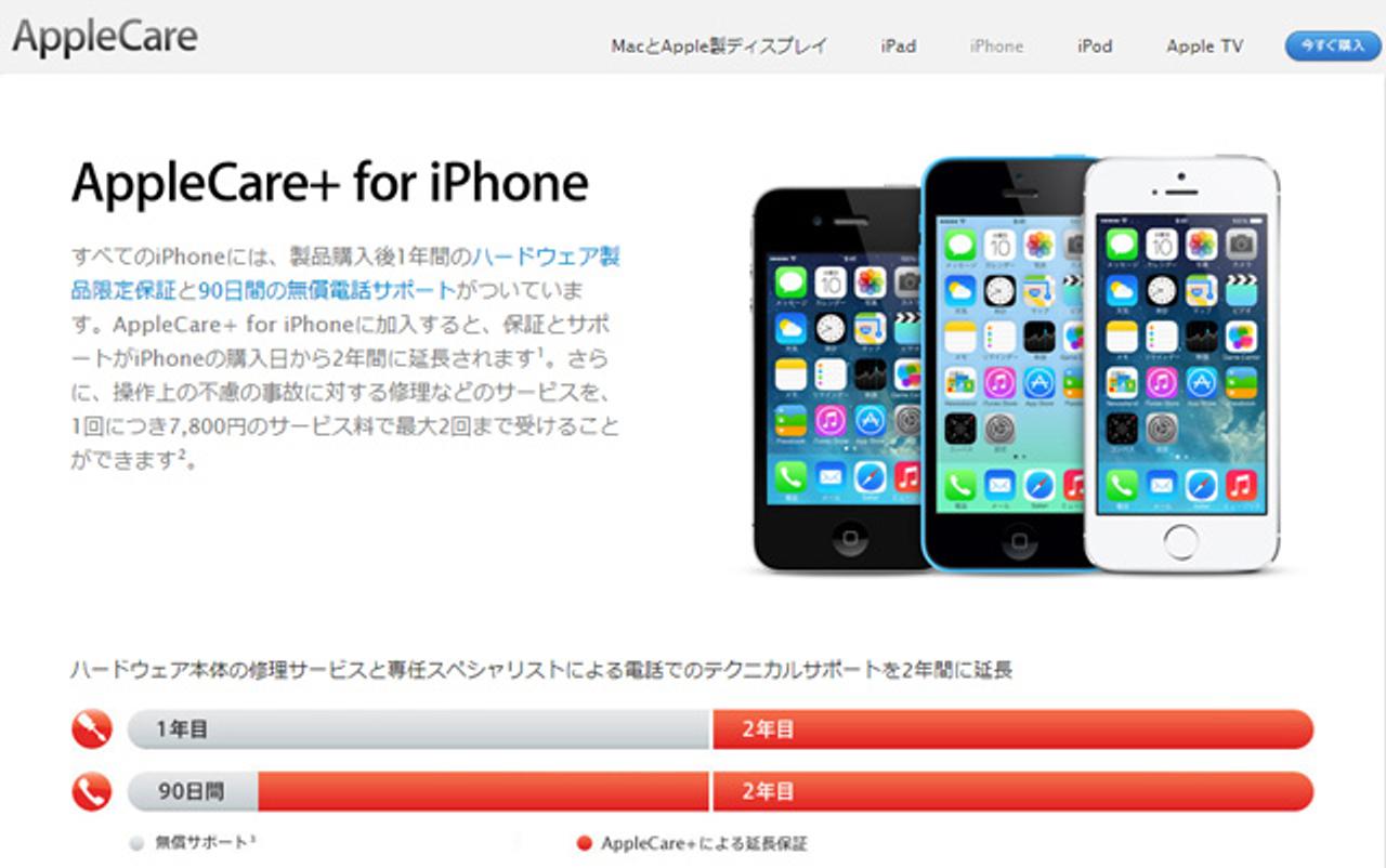 AppleCare+のサポート料金が4400円から7800円にアップしました