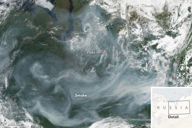 シベリアの山火事 煙がロシアを覆う