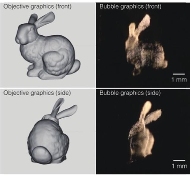 レーザーの泡が画素になる3Dディスプレイ、宇都宮大学発2