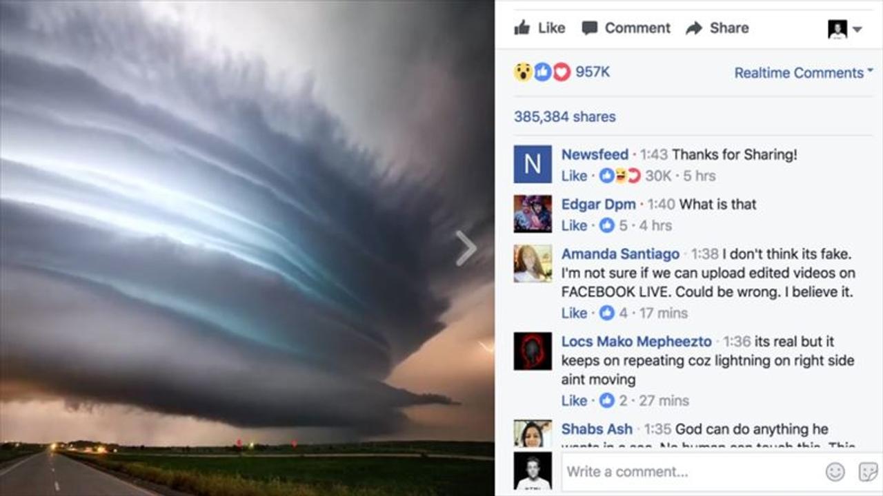 Facebookが偽ビデオ摘発に本腰…。でもこのスーパーセル積乱雲の偽ライブはひどかった