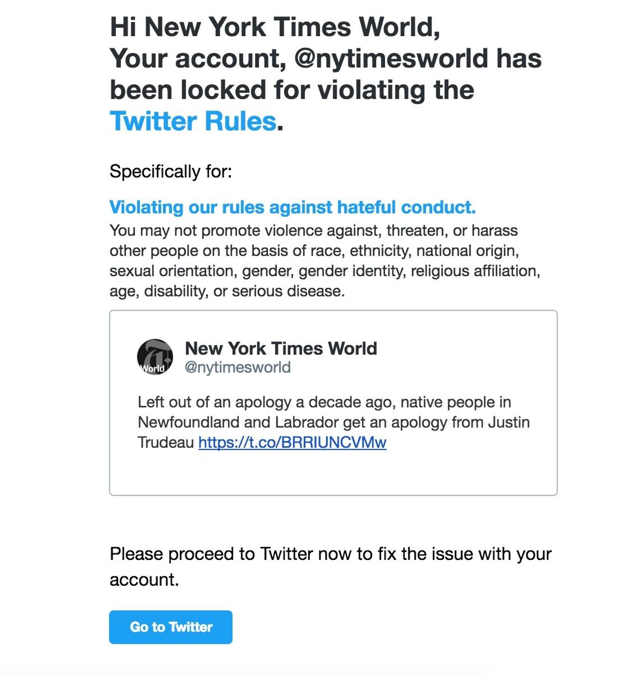 Twitterが誤ってNew York Times Worldのアカウントを24時間凍結。原因は社員のミス