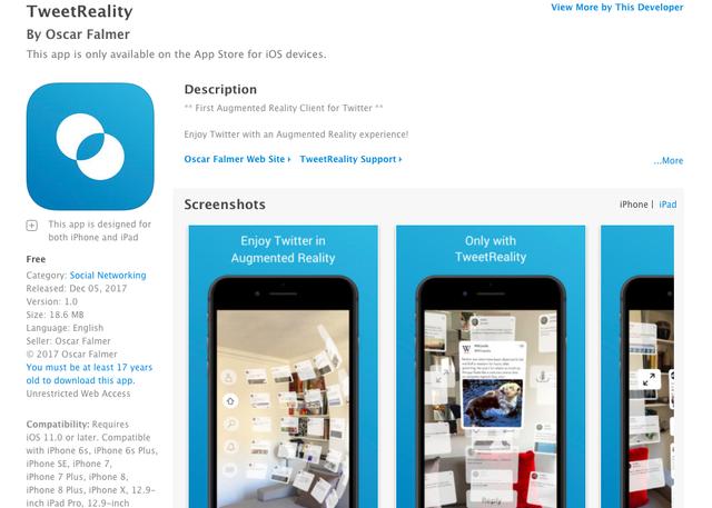 TweetReality は Twitter 用の最初の AR クライアントです