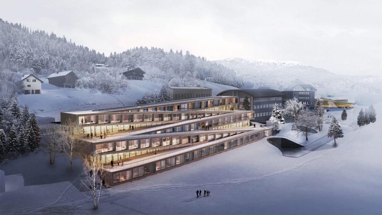 屋根でスキーできるスイスのホテル、構造がすごい