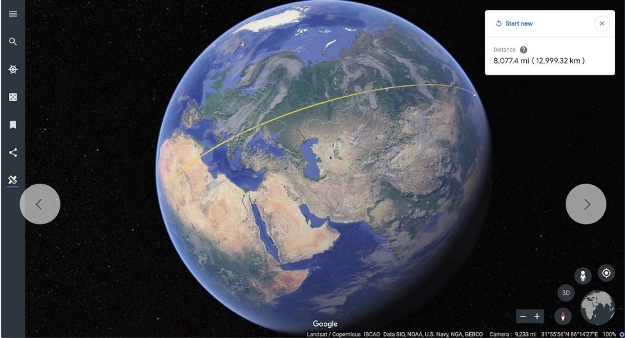 Google Earthで二点間の距離が測れるように。ただそれだけだけど、なんだかロマンチック